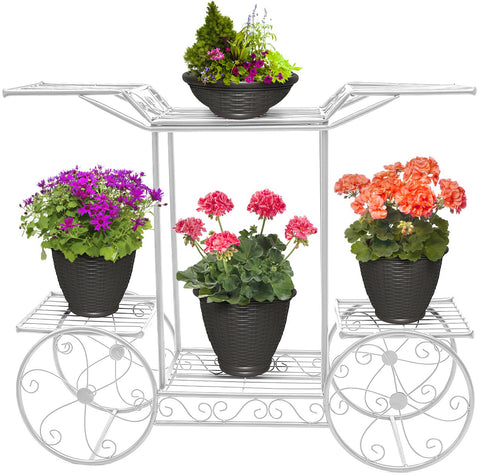 Sorbus Garden Cart Stand & Flower Pot Plant Holder Display Rack, 6 Tiers, Parisian Style - Perfect for Home, Garden, Patio (White)