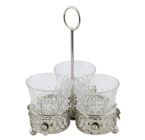 Elegant Metallic Silver And Glass Utensil Holder 3 in1 Sectioned compartment Crystal Accented