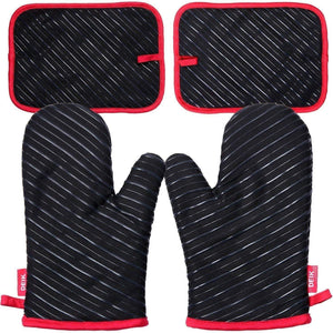 Deik Oven Mitts and Potholders 4-Piece Sets for Kitchen Counter Safe Mats and Advanced Heat Resistant Oven Mitt, Non-Slip Textured Grip Pot Holders, Nano- Technology