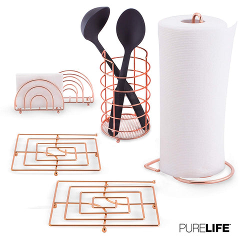 purelife ks-01 Utensil, Napkin Holder, Paper Towel, Trivet Double Coated Copper Fin Kitchen Set 6pc