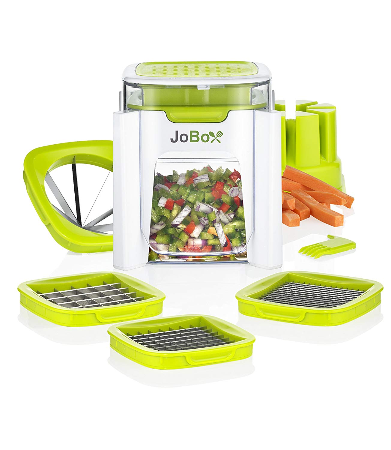 4 in 1 Vegetable Chopper, French fry cutter - Dice, Mince, Slice & Cube Fruits, Meats, Cheese & More, with 4 Stainless Steel Interchangeable Blades - Machine Washable - By Tiabo