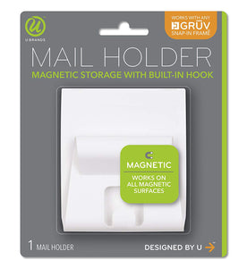 U Brands Gruv Magnetic Mail Holder with Key Hook, White, 3.5 x 3.25 Inches