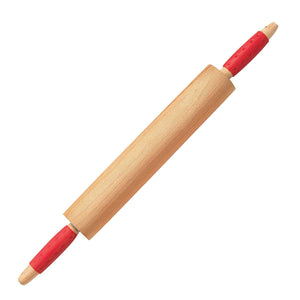 Meat Red Wood Rolling Pin – Heavy Duty Wooden Dough Roller with Silicone Grip Handles for Baking - Color Coded Kitchen Tools by The Kosher Cook