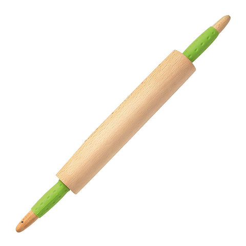 Parve Green Wood Rolling Pin – Heavy Duty Wooden Dough Roller with Silicone Grip Handles for Baking - Color Coded Kitchen Tools by The Kosher Cook