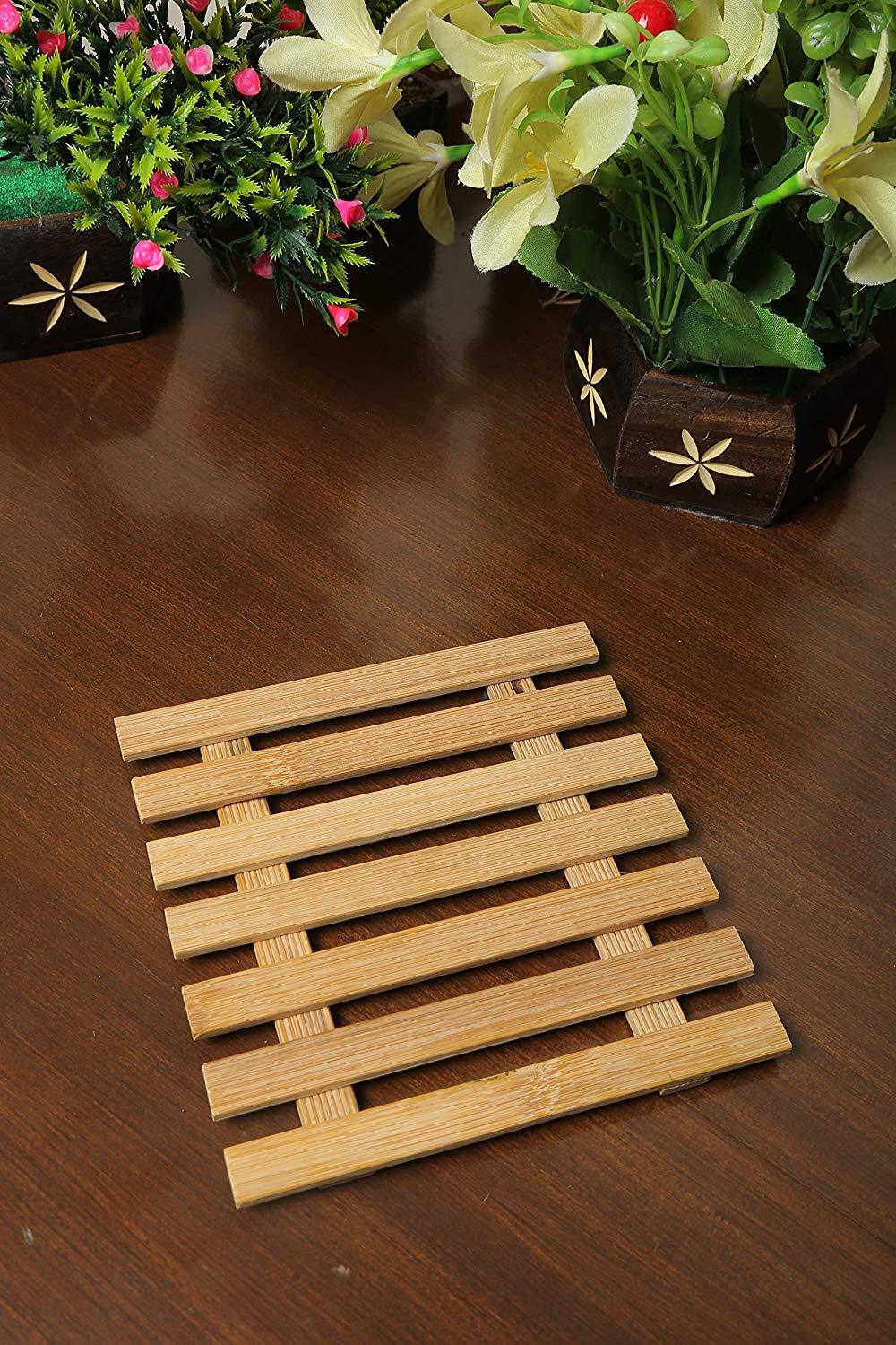 Homeglare 2 Piece Heat Resistant Bamboo Coasters Placemat Pan Pot Holder (Wooden)