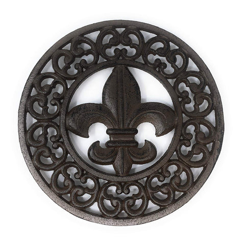 Cast Iron Fleur De Lis Trivet - Wall Hanging or Counter Top with Elegant Scroll work