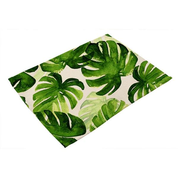Cotton Linen Green Leaf Printed Table Dishware Place Mats For Dinner Kitchen Accessories Cup Wine mat