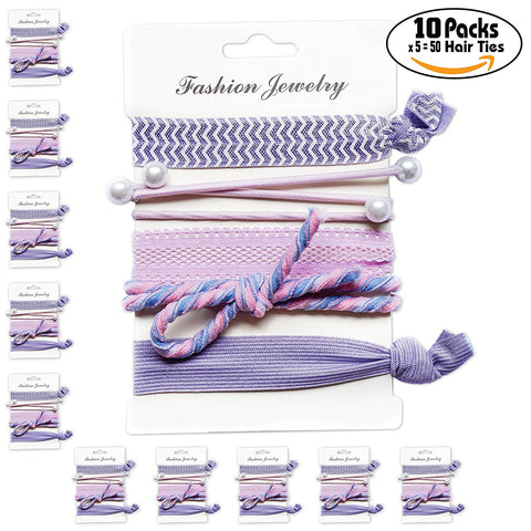 Pack of 10 x 5 Elastic Knotted Hair Tie Set, Ponytail Holders, Party Favors for Bridesmaids, Team Bride, Bride Tribe (50 Hair Ties in total), for Women Girls Teens and Kids by SpotOn