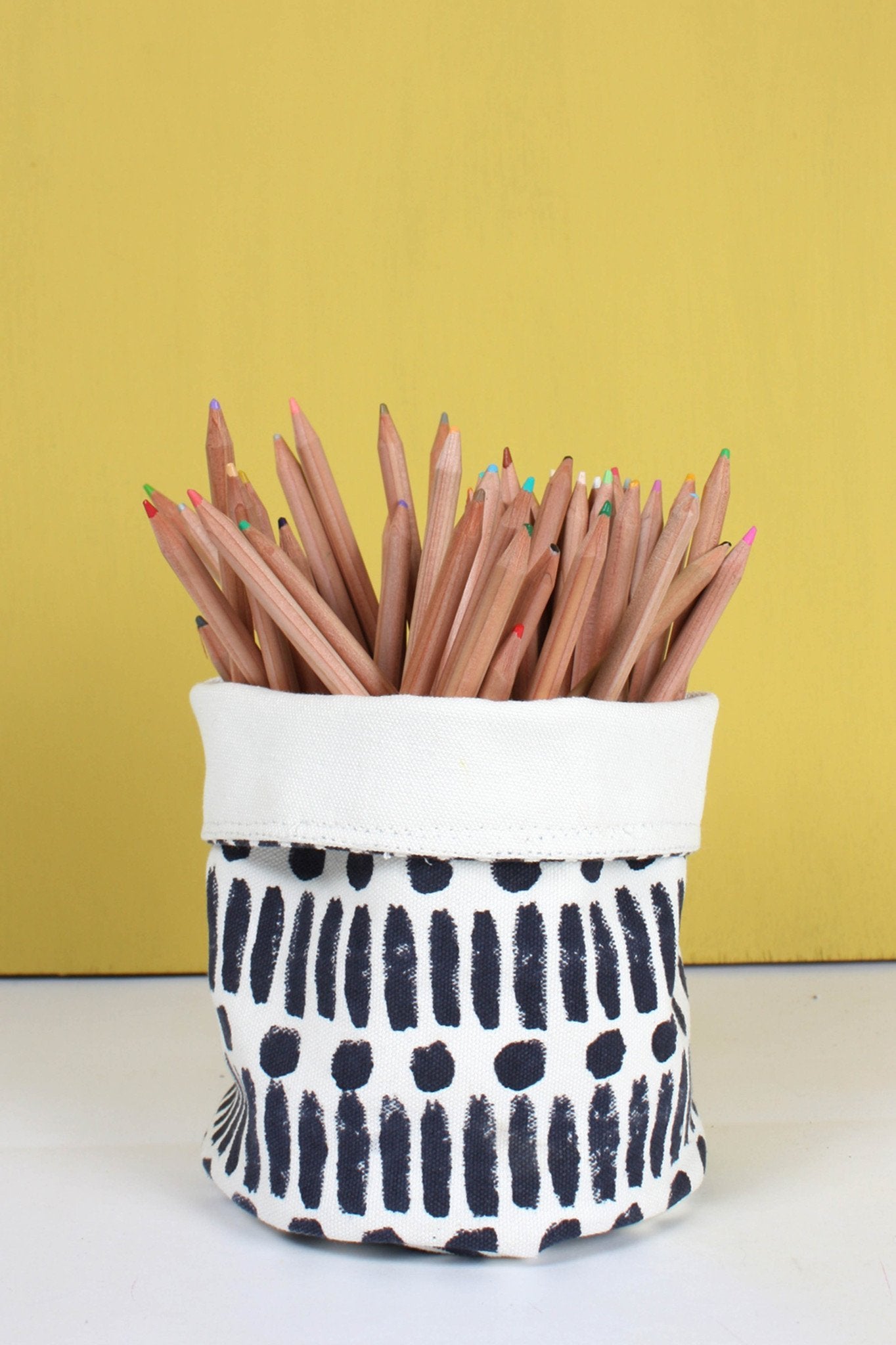 Indigo Dot Dash Print Canvas Storage Pots