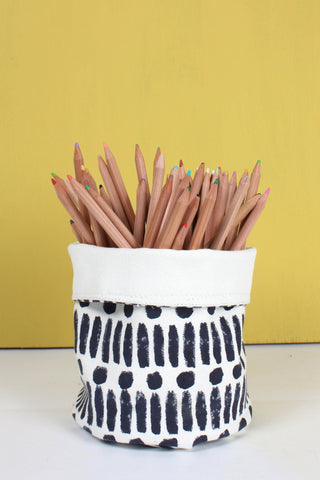 Indigo Dot Dash Print Canvas Storage Pots