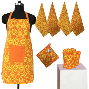 Lushomes Colorful Printed Frilly Apron Set ( 1 Apron, 4 Kitchen towels, 2 Oven Mittens, 1 Pot Holder)