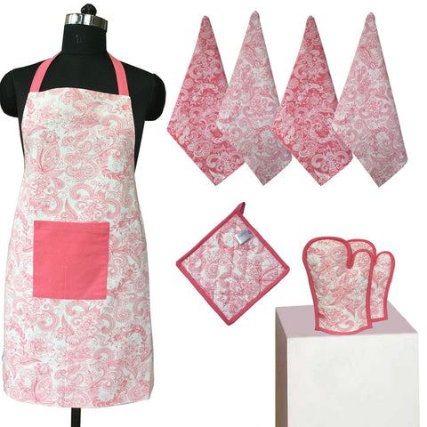 Lushomes Colorful Printed 2 in 1 Stylish Reversible Apron Set ( 1 Apron, 4 Kitchen towels, 2 Oven Mittens, 1 Pot Holder)