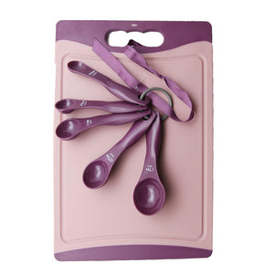 Kitsch'n Glam Hot to Chop Bake Set  Includes Pot Holder, Cutting Board and Measuring Spoons in Color Purple