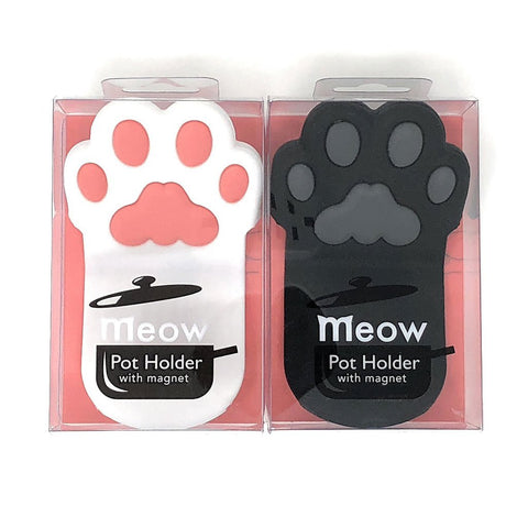 Cat Paw Silicone Pot Holder with Magnet, Black and White Paws (2 Grips B&W Set)