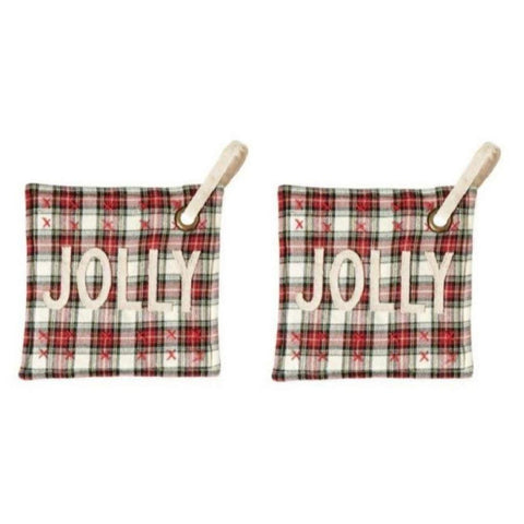 Mud Pie Christmas Royal Stewart White Tartan Plaid Hot Mitt Pot Holder Set of 2