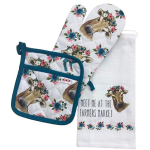 Spring 3 Piece Kitchen Set Meet Me At The Farmers Market, Oven Mitt, Pot Holder and Towel