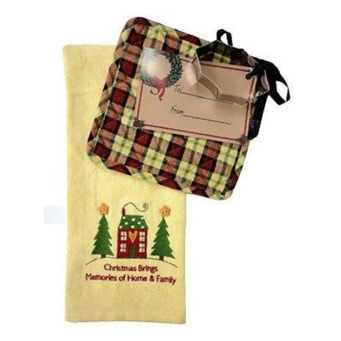 Christmas Dishtowel, Potholder and Holly Cookie Cutter Gift Set