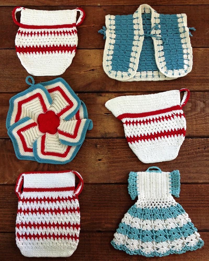 Vintage Red and Aqua Potholders Crochet Pattern