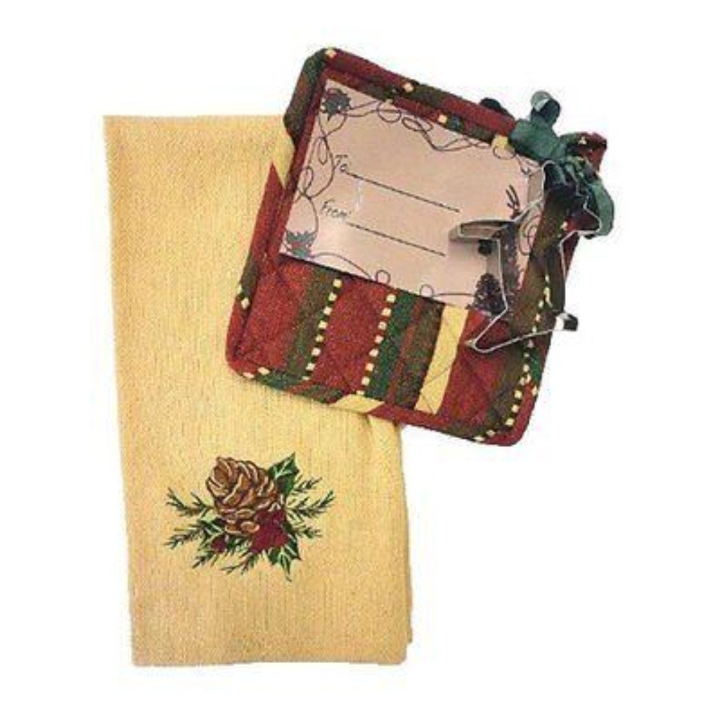 Christmas Dishtowel, Potholder and Reindeer Cookie Cutter Gift Set