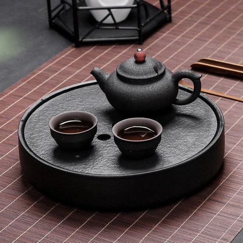 Japanese Black Stone Ceramic Tea Trays