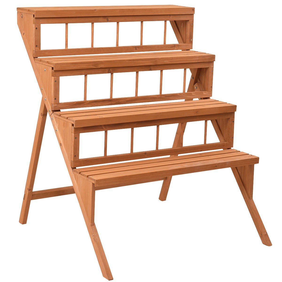 4 Tiers Wood Ladder Step Flower Pot Holder Plant Stand