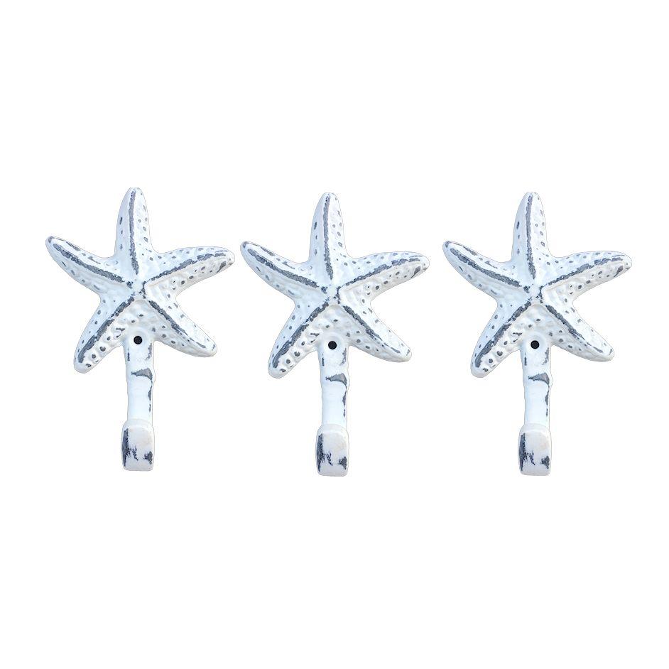 Starfish | Wall Hooks Cast Iron Weathered White | Set of 3