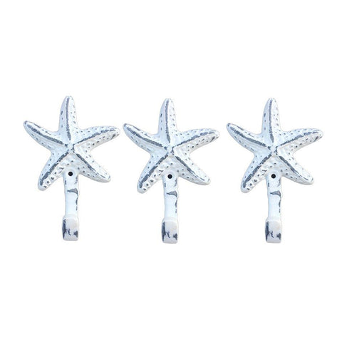 Starfish | Wall Hooks Cast Iron Weathered White | Set of 3